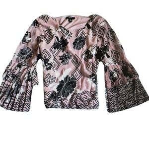 Alfani Women's Pink Floral Print Long‎ Sleeve Blouse Top